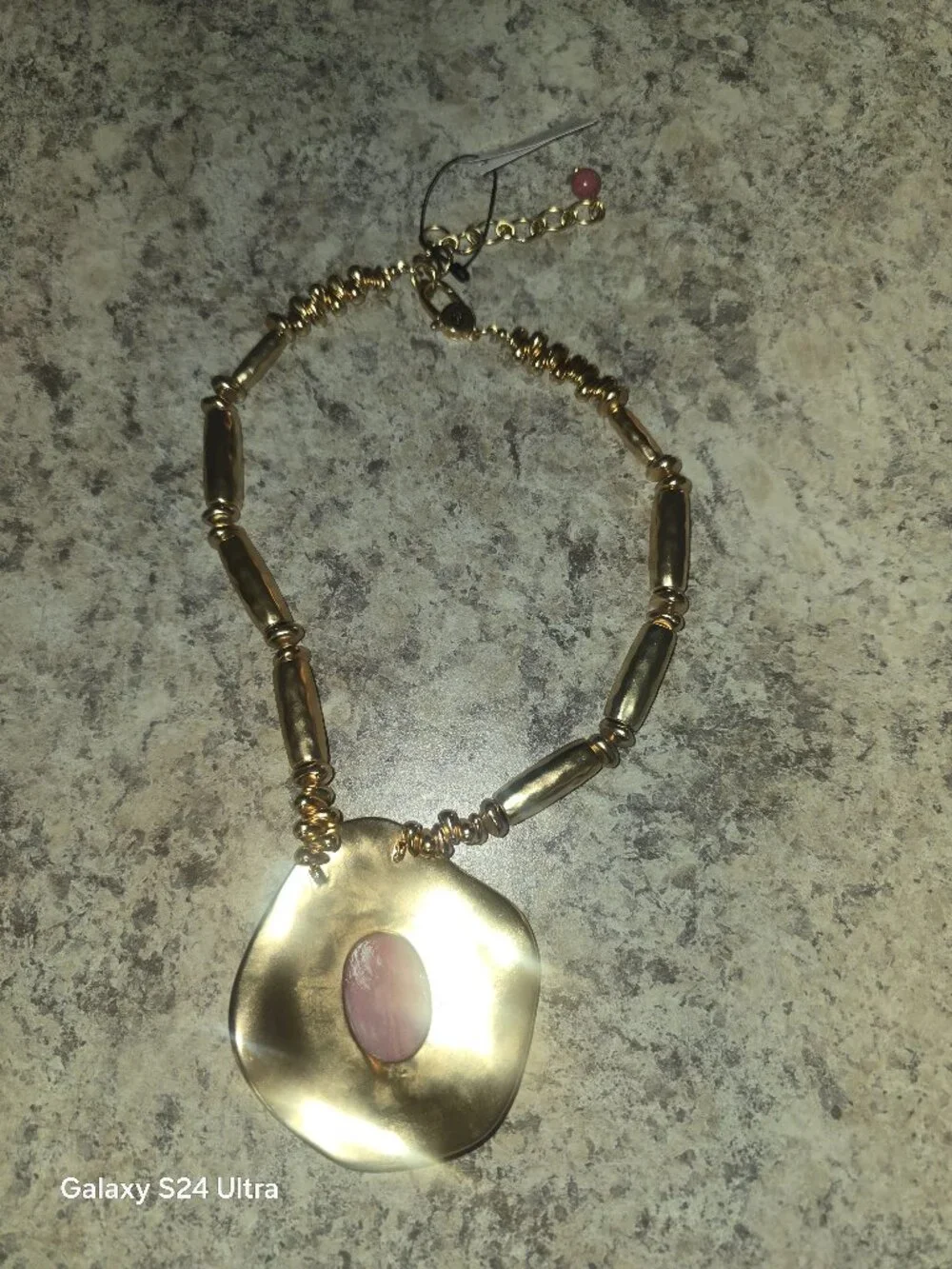 Chico's Golden Rhodonite Stone Pendant Necklace